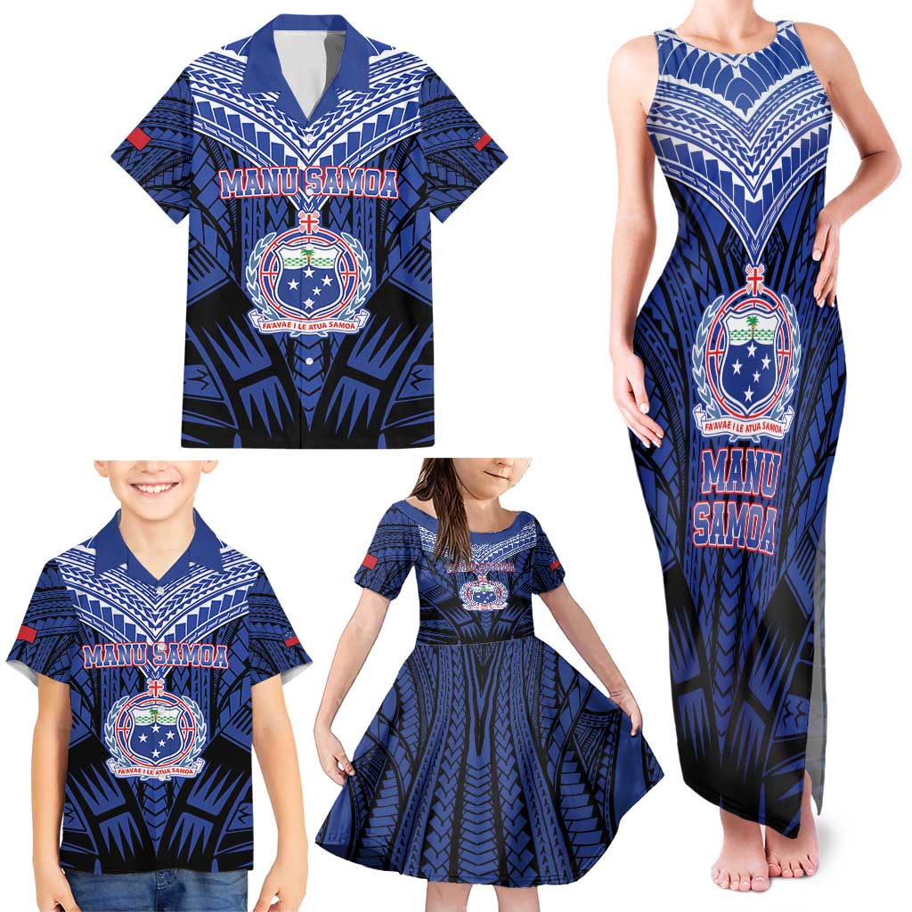 Custom Manu Samoa Sevens Rugby Family Matching Tank Maxi Dress and Hawaiian Shirt Samoan Tribal Tattoo LT9 - Polynesian Pride