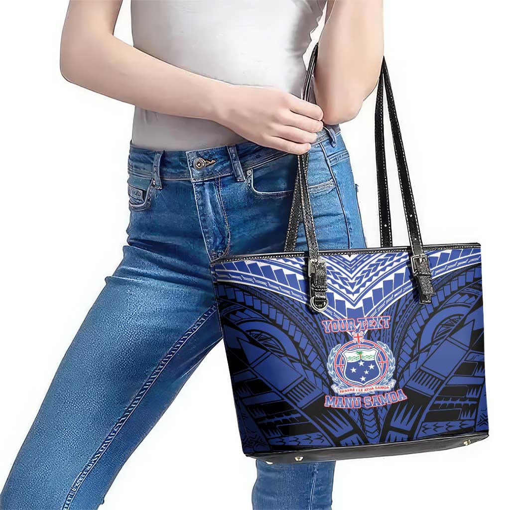 Custom Manu Samoa Sevens Rugby Leather Tote Bag Samoan Tribal Tattoo