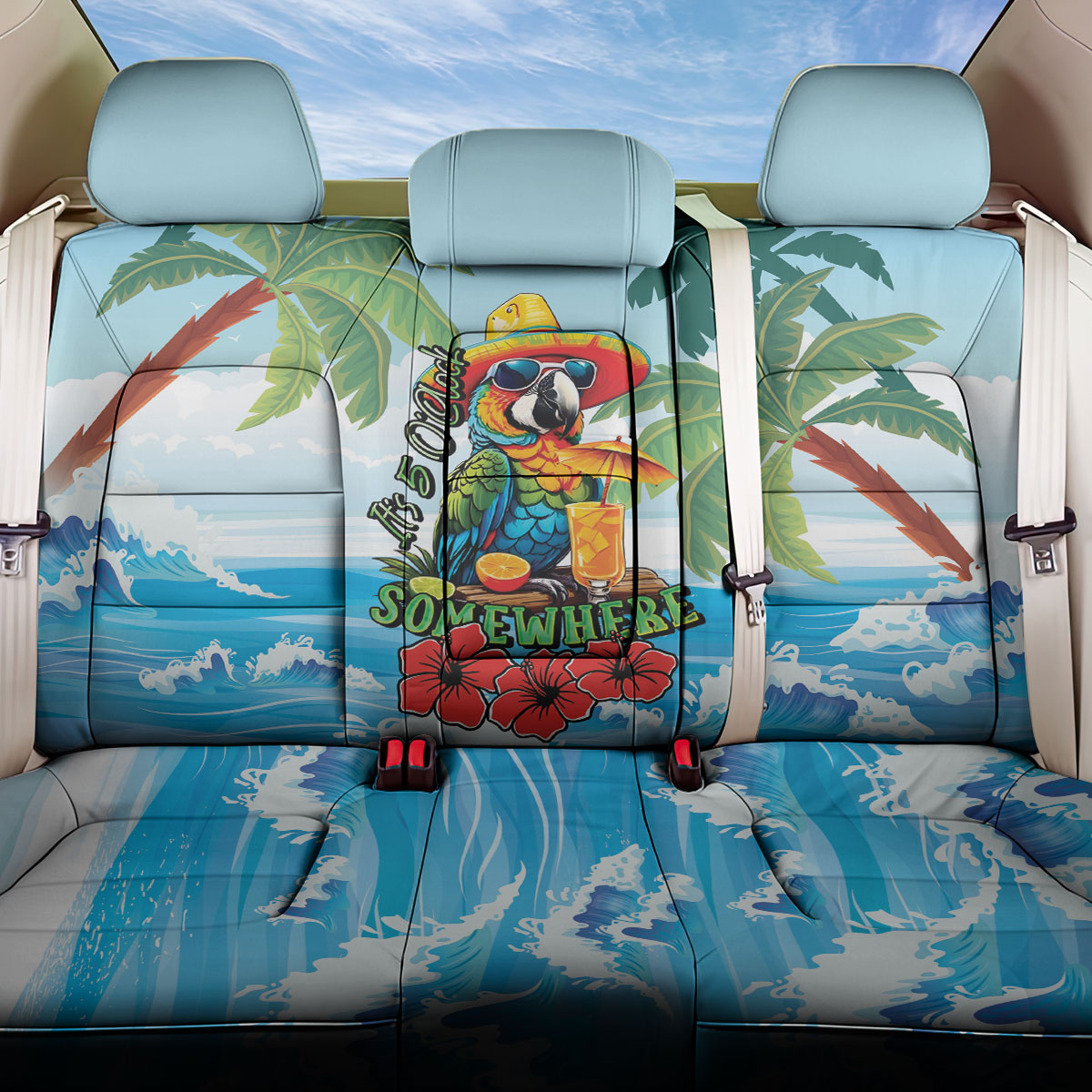 Funny Parrot Margarita Five O'clock Somewhere Back Car Seat Cover LT9 One Size Blue - Polynesian Pride