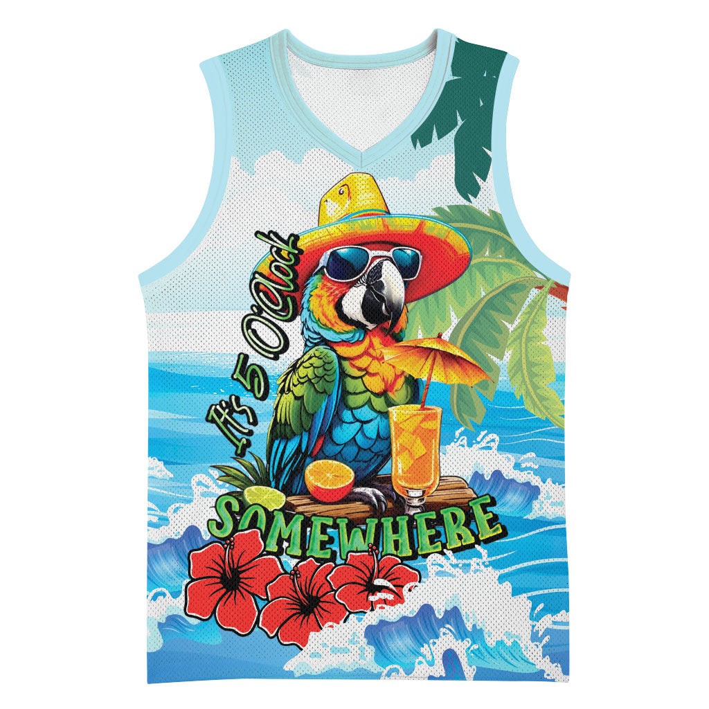 Funny Parrot Margarita Five O'clock Somewhere Basketball Jersey LT9 Unisex Blue - Polynesian Pride