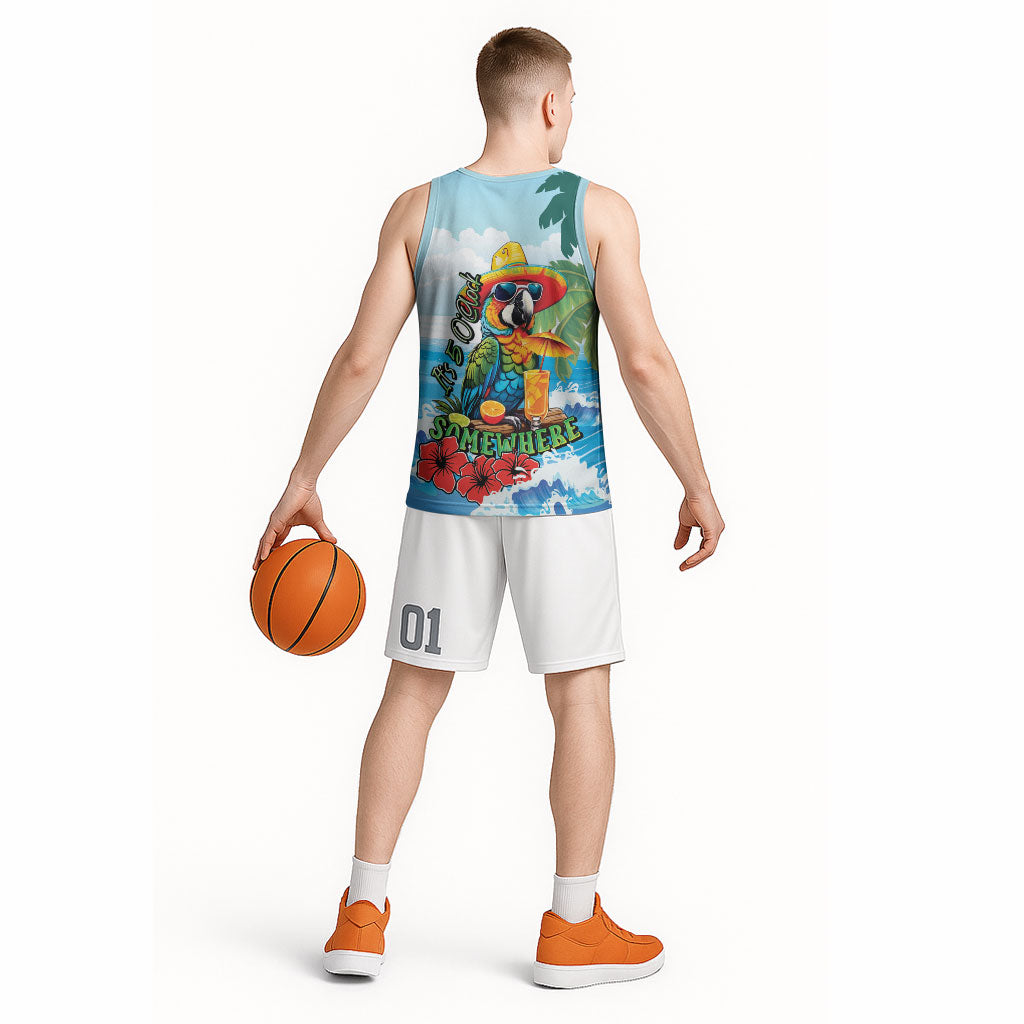 Funny Parrot Margarita Five O'clock Somewhere Basketball Jersey LT9 - Polynesian Pride