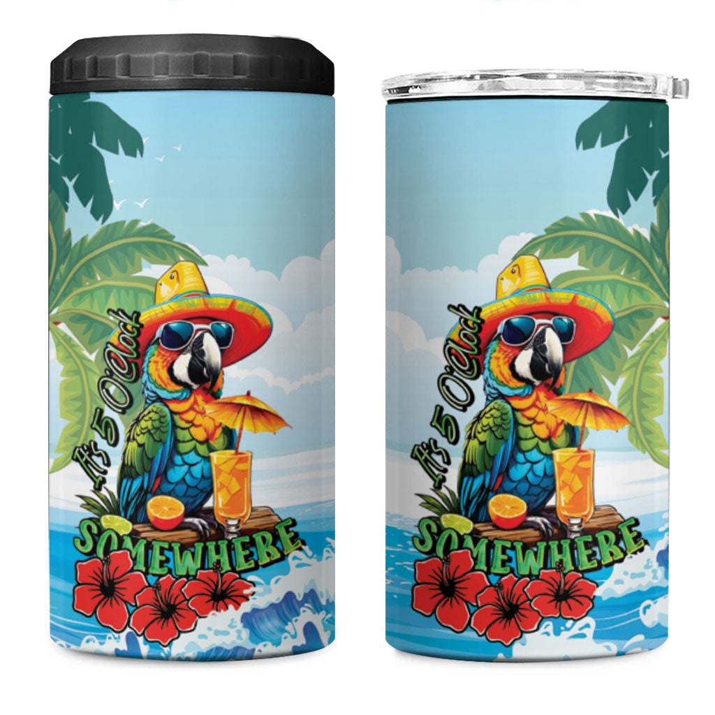 Funny Parrot Margarita Five O'clock Somewhere 4 in 1 Can Cooler Tumbler LT9 One Size: 16 oz Blue - Polynesian Pride