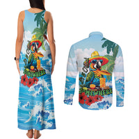 Funny Parrot Margarita Five O'clock Somewhere Couples Matching Tank Maxi Dress and Long Sleeve Button Shirt