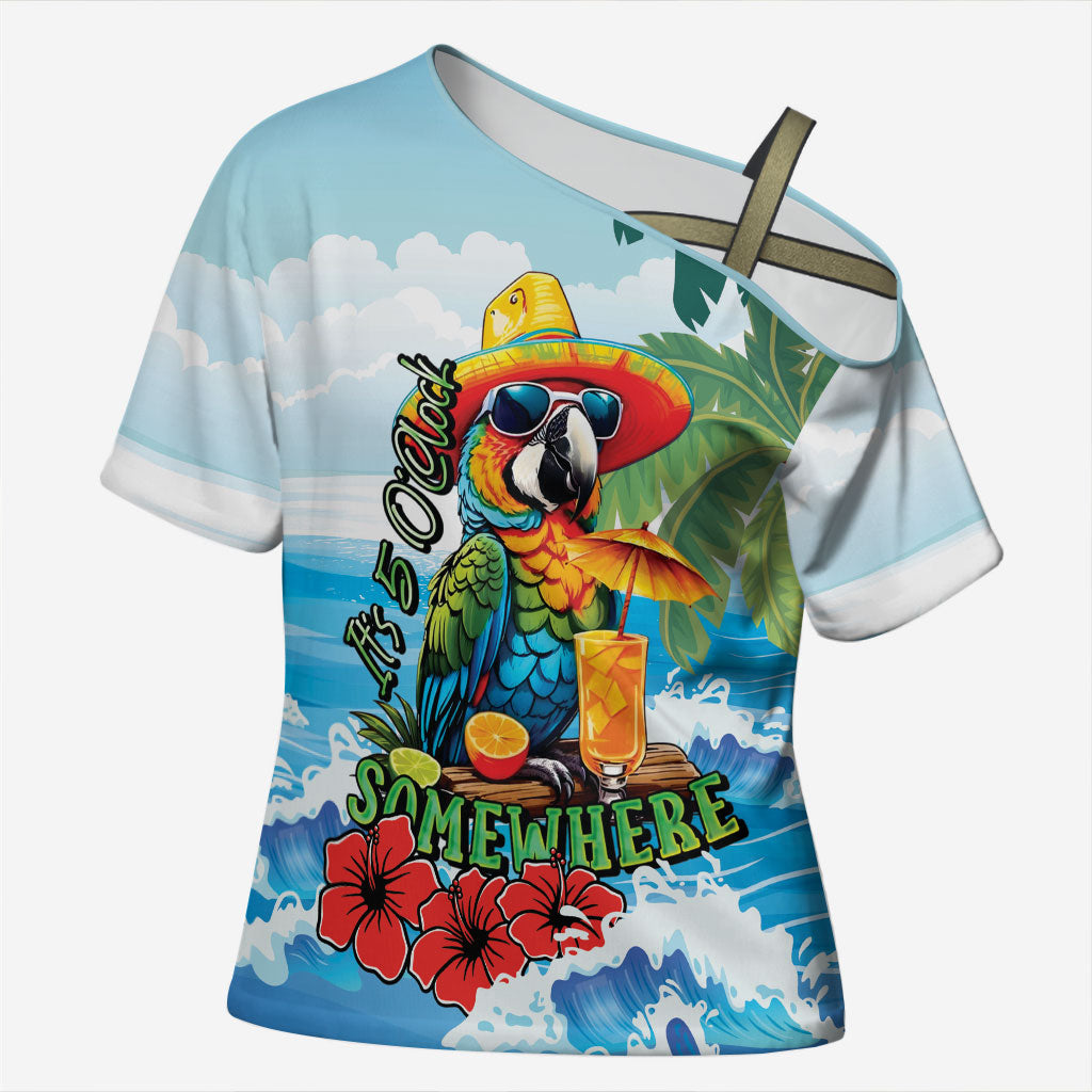 Funny Parrot Margarita Five O'clock Somewhere Cross Shoulder Shirt LT9 Female Blue - Polynesian Pride