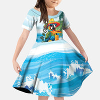 Funny Parrot Margarita Five O'clock Somewhere Family Matching Mermaid Dress and Hawaiian Shirt LT9 Daughter's Dress Blue - Polynesian Pride