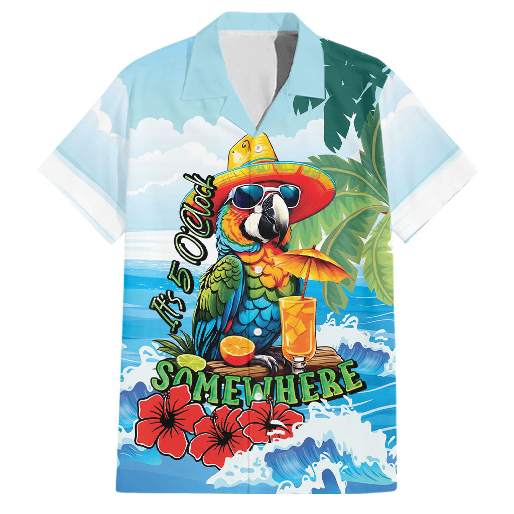 Funny Parrot Margarita Five O'clock Somewhere Family Matching Off The Shoulder Long Sleeve Dress and Hawaiian Shirt LT9 Dad's Shirt - Short Sleeve Blue - Polynesian Pride