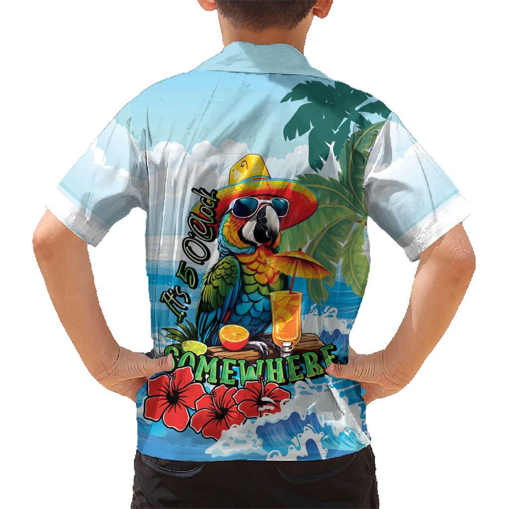 Funny Parrot Margarita Five O'clock Somewhere Family Matching Off Shoulder Maxi Dress and Hawaiian Shirt LT9 - Polynesian Pride