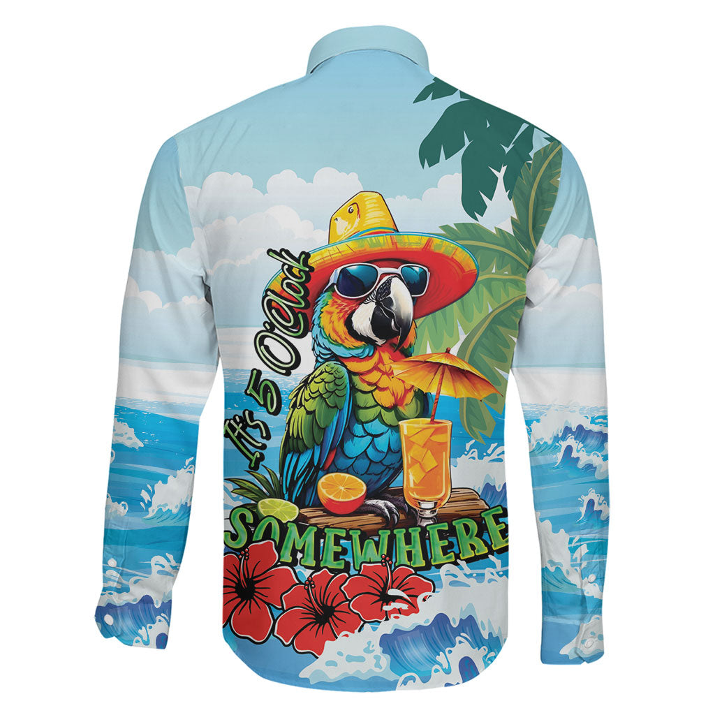 Funny Parrot Margarita Five O'clock Somewhere Family Matching Puletasi and Hawaiian Shirt