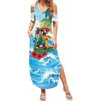 Funny Parrot Margarita Five O'clock Somewhere Family Matching Summer Maxi Dress and Hawaiian Shirt LT9 Mom's Dress Blue - Polynesian Pride