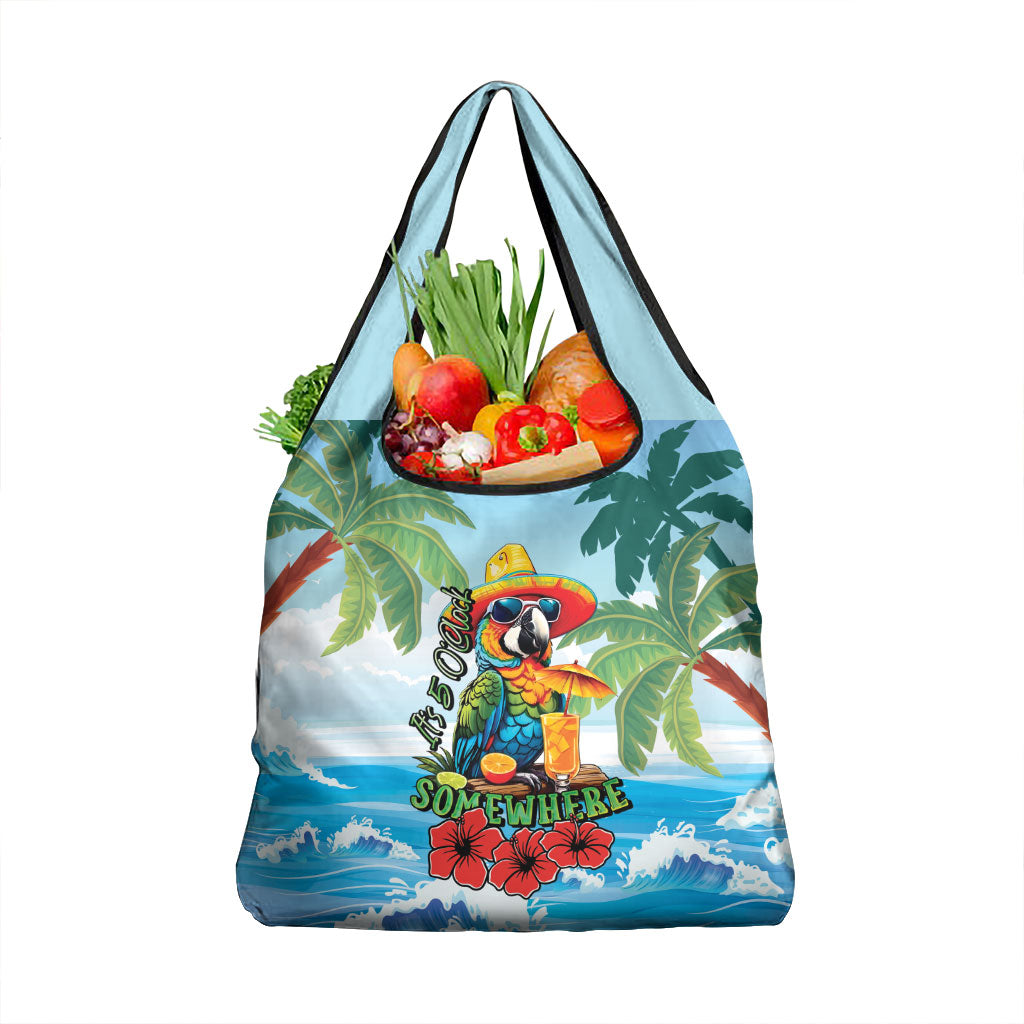 Funny Parrot Margarita Five O'clock Somewhere Grocery Bag LT9 1-pack One Size Blue - Polynesian Pride