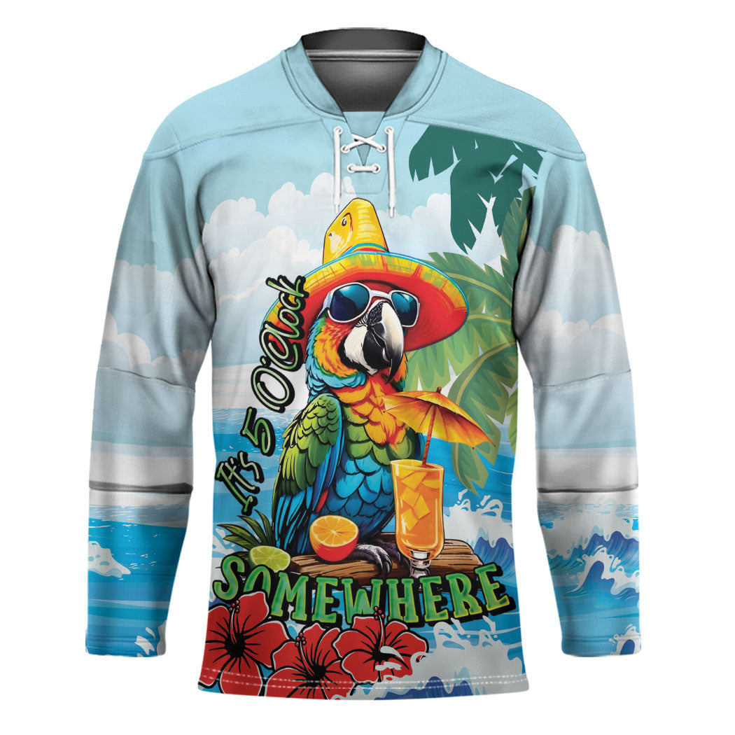 Funny Parrot Margarita Five O'clock Somewhere Hockey Jersey LT9 Unisex Blue - Polynesian Pride