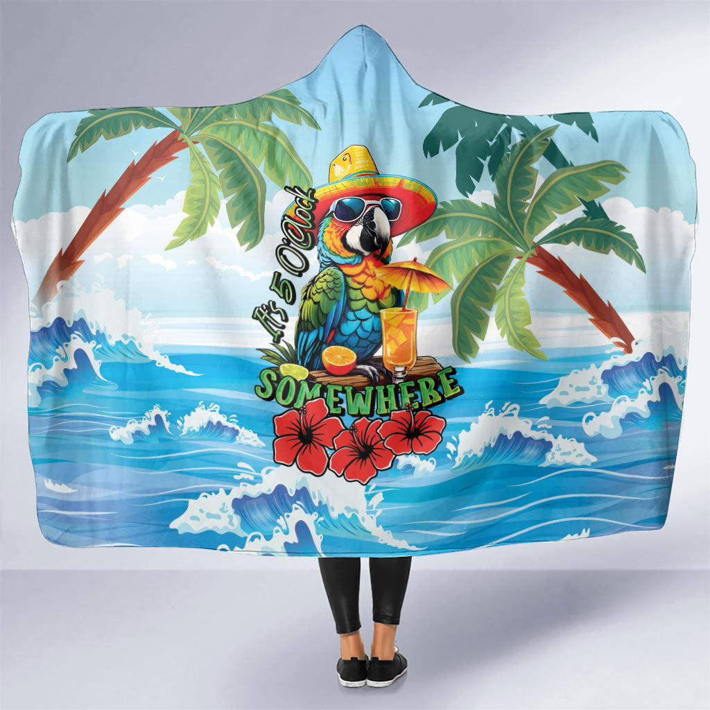Funny Parrot Margarita Five O'clock Somewhere Hooded Blanket LT9 One Size Blue - Polynesian Pride