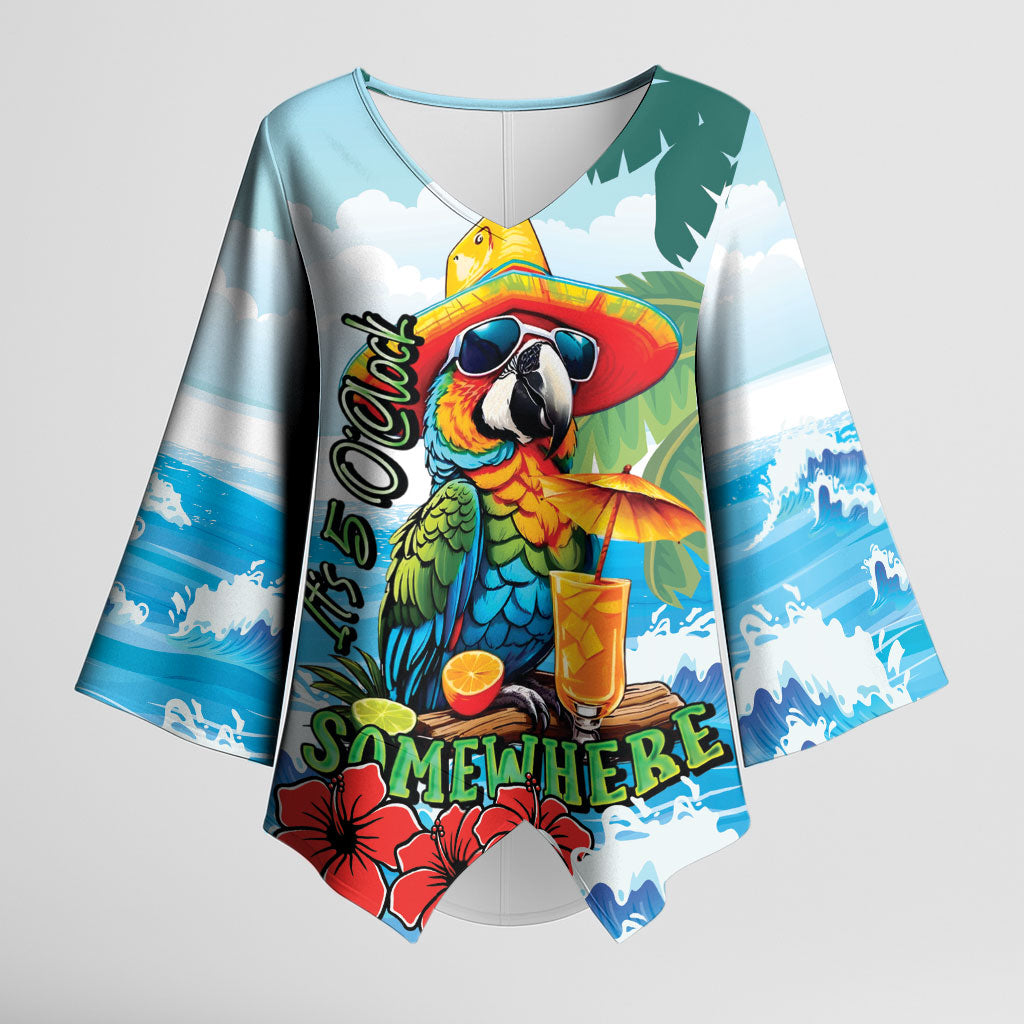 Funny Parrot Margarita Five O'clock Somewhere Kimono Sleeve Blouse LT9 Female Blue - Polynesian Pride