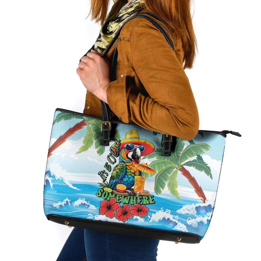 Funny Parrot Margarita Five O'clock Somewhere Leather Tote Bag LT9 Blue - Polynesian Pride