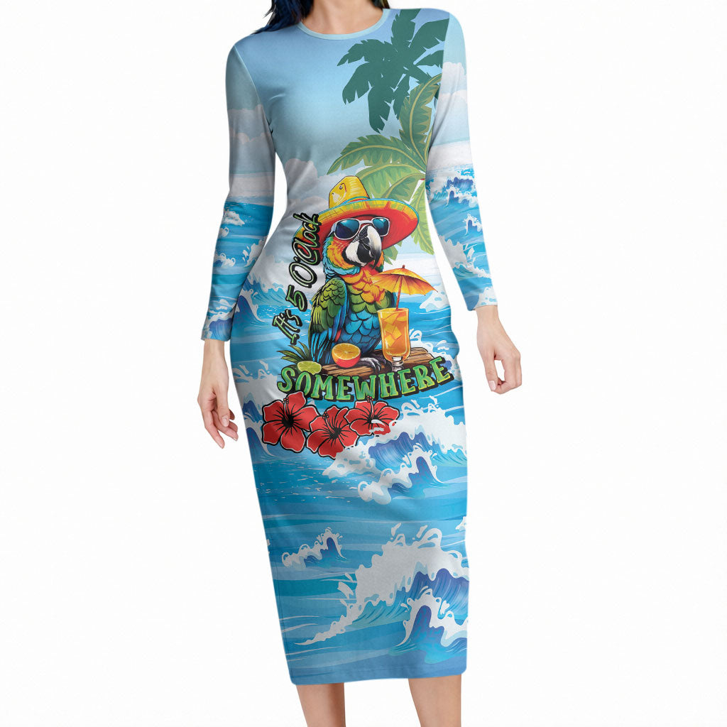 Funny Parrot Margarita Five O'clock Somewhere Long Sleeve Bodycon Dress LT9 Long Dress Blue - Polynesian Pride