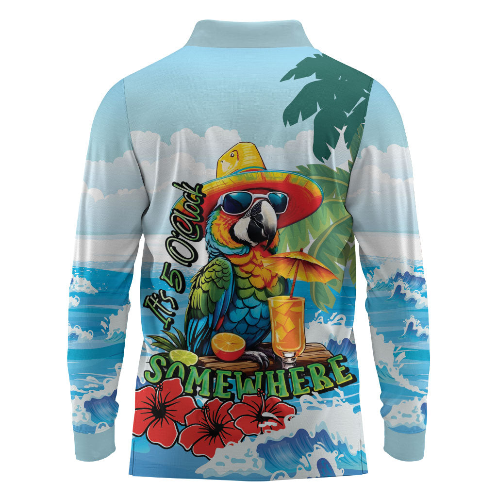 Funny Parrot Margarita Five O'clock Somewhere Long Sleeve Polo Shirt