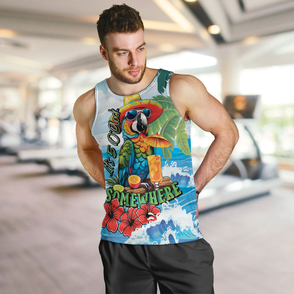Funny Parrot Margarita Five O'clock Somewhere Men Tank Top LT9 Blue - Polynesian Pride