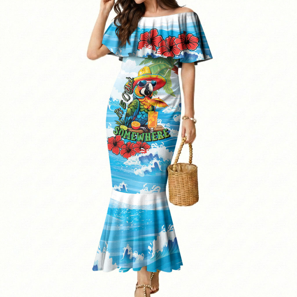 Funny Parrot Margarita Five O'clock Somewhere Mermaid Dress LT9 Women Blue - Polynesian Pride