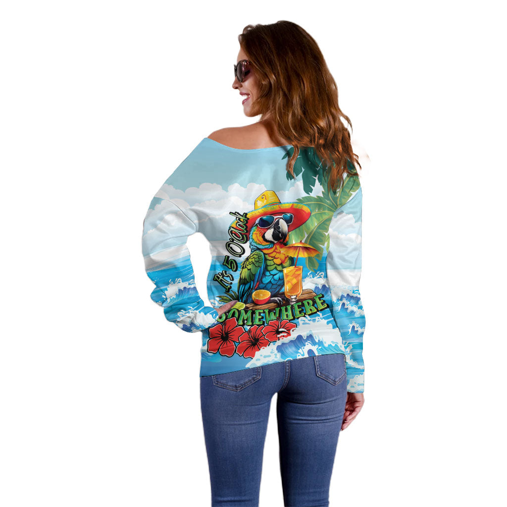 Funny Parrot Margarita Five O'clock Somewhere Off Shoulder Sweater
