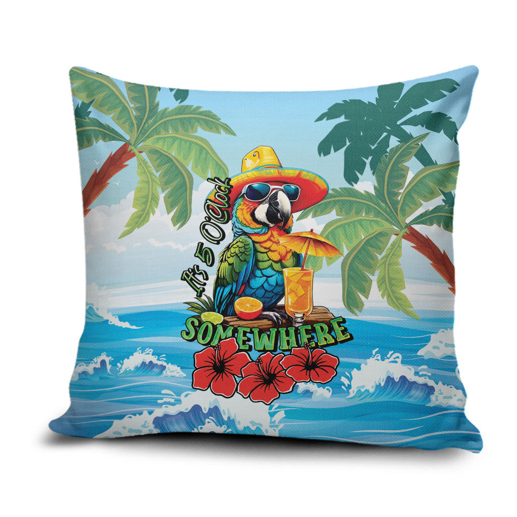 Funny Parrot Margarita Five O'clock Somewhere Pillow Cover LT9 Blue - Polynesian Pride