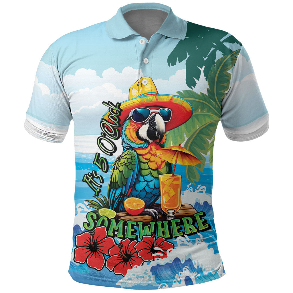 Funny Parrot Margarita Five O'clock Somewhere Polo Shirt LT9 Blue - Polynesian Pride