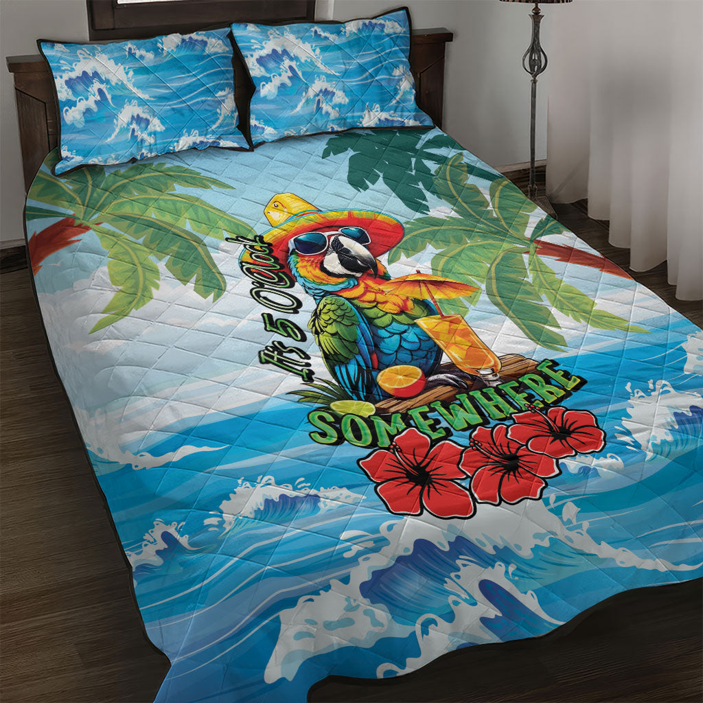 Funny Parrot Margarita Five O'clock Somewhere Quilt Bed Set
