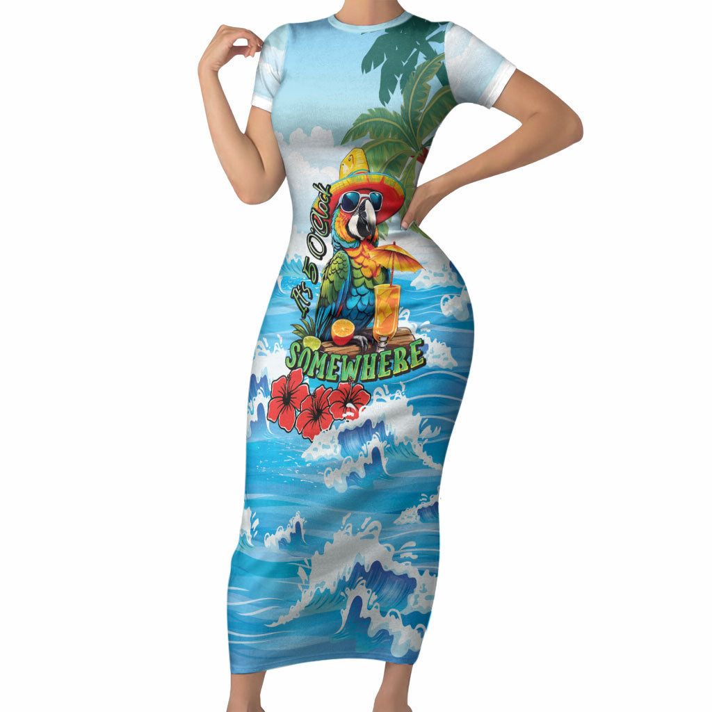 Funny Parrot Margarita Five O'clock Somewhere Short Sleeve Bodycon Dress LT9 Long Dress Blue - Polynesian Pride