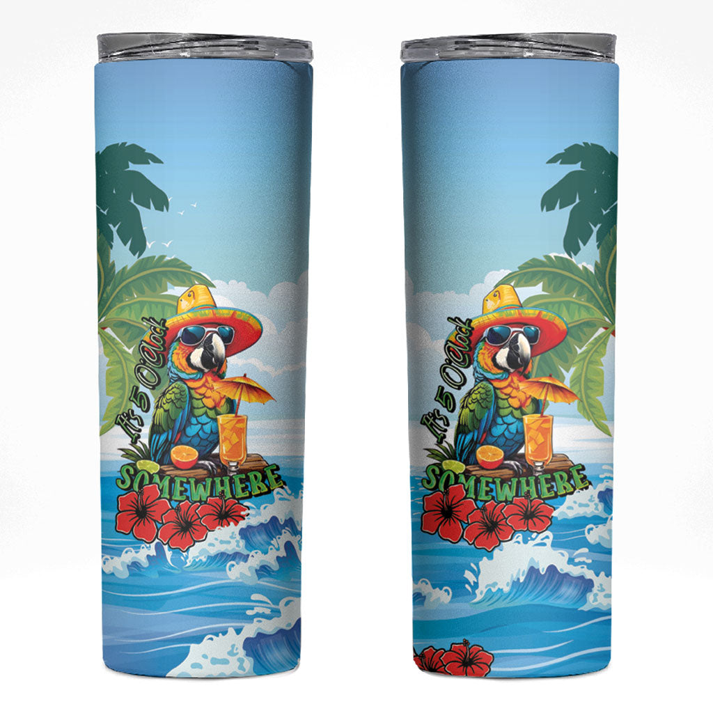 Funny Parrot Margarita Five O'clock Somewhere Skinny Tumbler LT9 Blue - Polynesian Pride