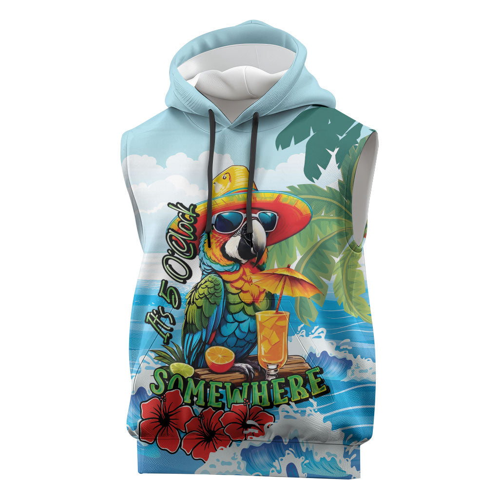 Funny Parrot Margarita Five O'clock Somewhere Sleeveless Hoodie LT9 Blue - Polynesian Pride