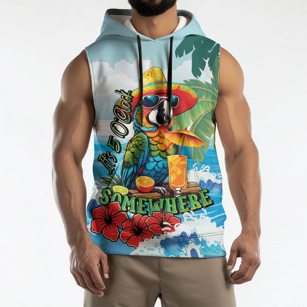 Funny Parrot Margarita Five O'clock Somewhere Sleeveless Hoodie LT9 - Polynesian Pride