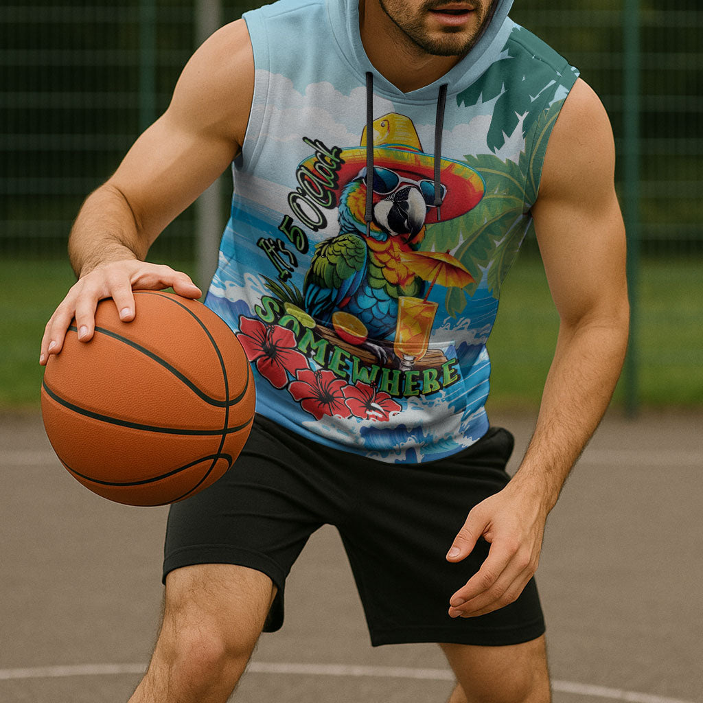 Funny Parrot Margarita Five O'clock Somewhere Sleeveless Hoodie LT9 - Polynesian Pride
