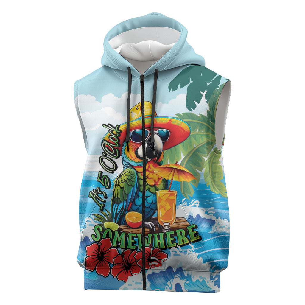 Funny Parrot Margarita Five O'clock Somewhere Sleeveless Zip Hoodie LT9 Blue - Polynesian Pride