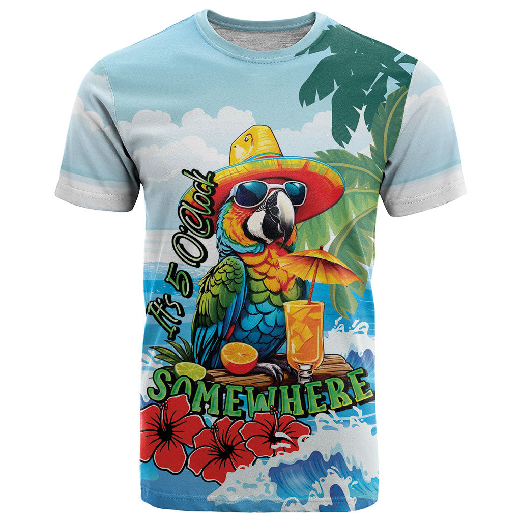 Funny Parrot Margarita Five O'clock Somewhere T Shirt LT9 Blue - Polynesian Pride