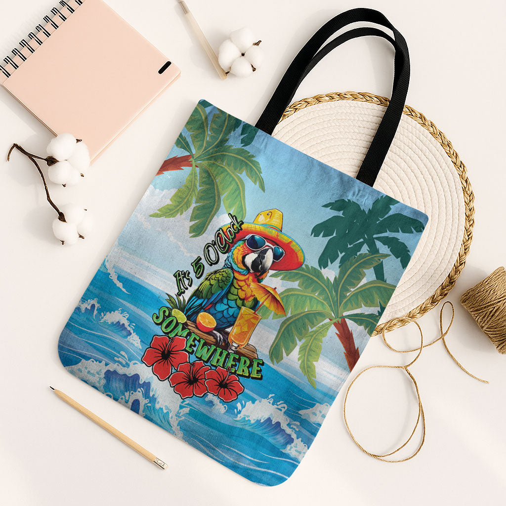 Funny Parrot Margarita Five O'clock Somewhere Tote Bag LT9 Black Strap One Size Blue - Polynesian Pride