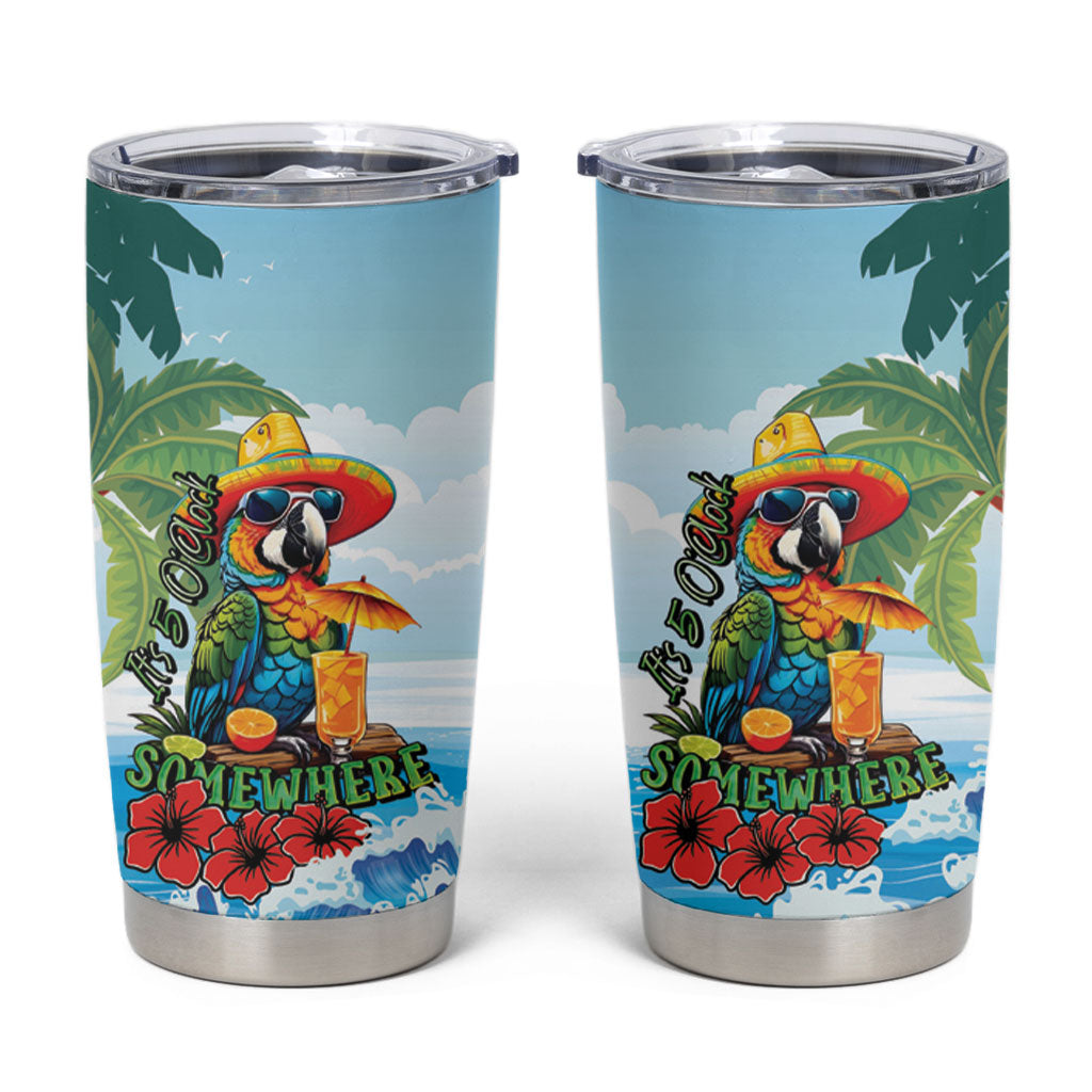Funny Parrot Margarita Five O'clock Somewhere Tumbler Cup LT9 Blue - Polynesian Pride