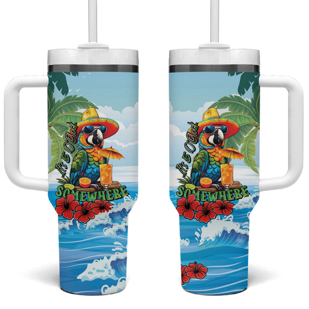 Funny Parrot Margarita Five O'clock Somewhere Tumbler With Handle LT9 One Size: 40 oz Blue - Polynesian Pride