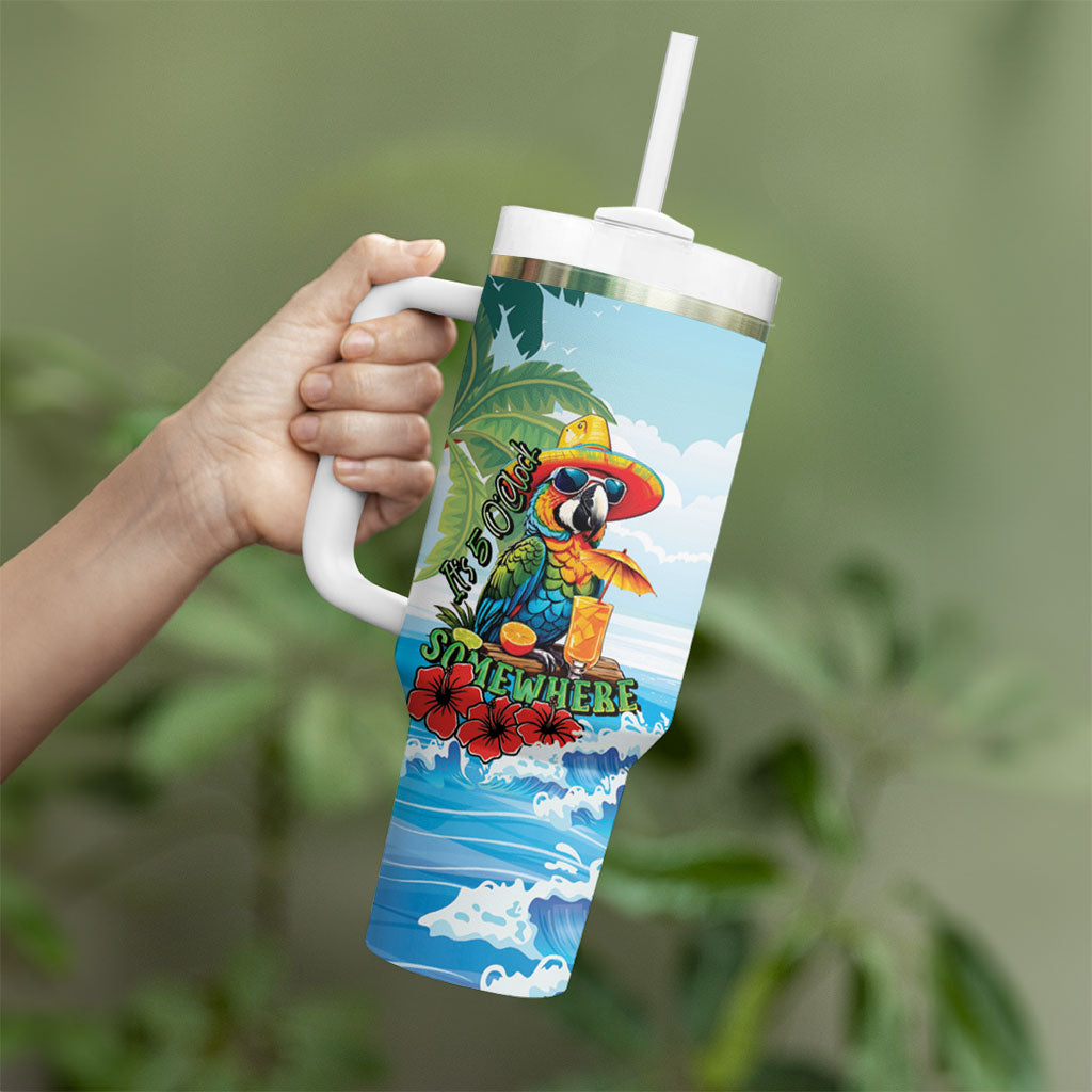 Funny Parrot Margarita Five O'clock Somewhere Tumbler With Handle LT9 - Polynesian Pride