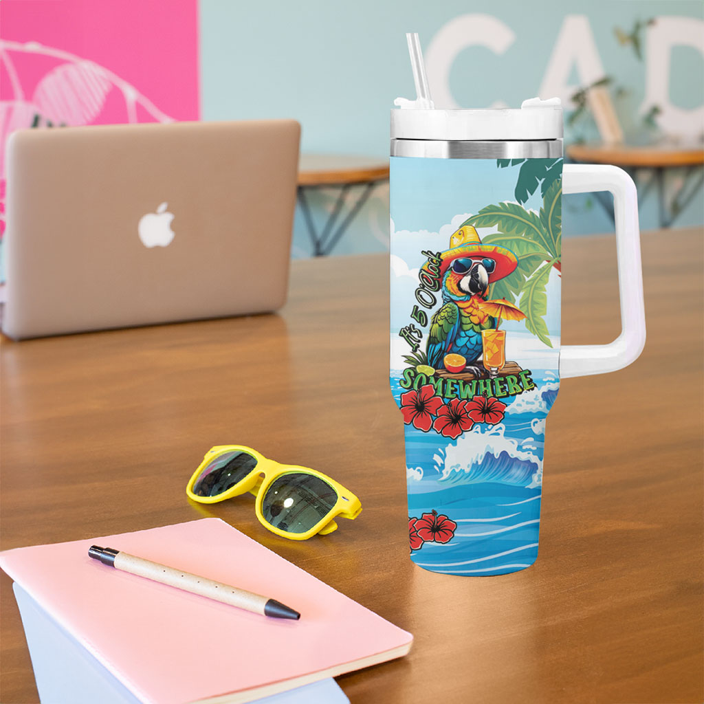 Funny Parrot Margarita Five O'clock Somewhere Tumbler With Handle LT9 - Polynesian Pride