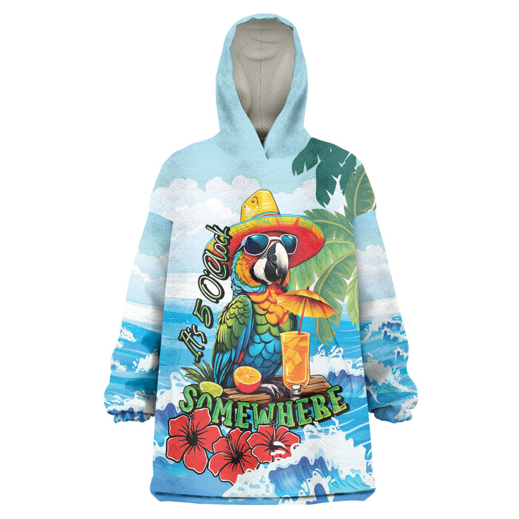 Funny Parrot Margarita Five O'clock Somewhere Wearable Blanket Hoodie LT9 One Size Blue - Polynesian Pride
