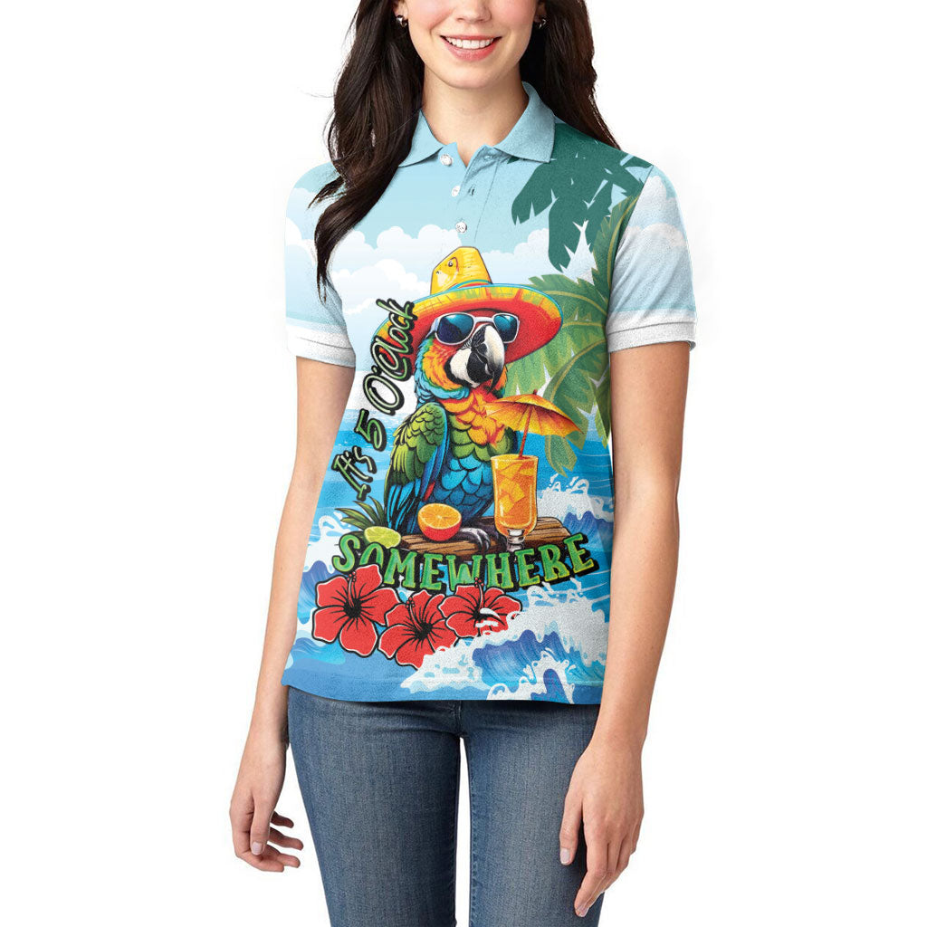 Funny Parrot Margarita Five O'clock Somewhere Women Polo Shirt