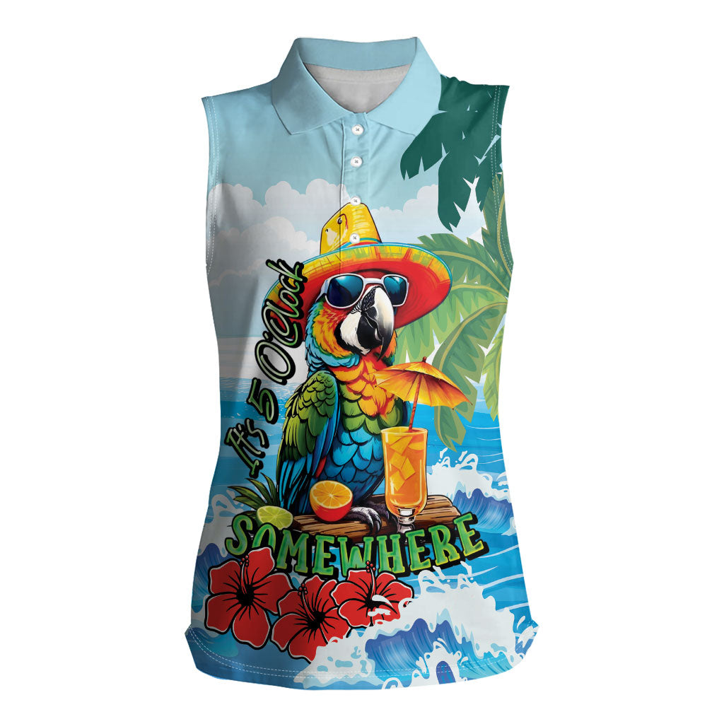 Funny Parrot Margarita Five O'clock Somewhere Women Sleeveless Polo Shirt LT9 Female Blue - Polynesian Pride