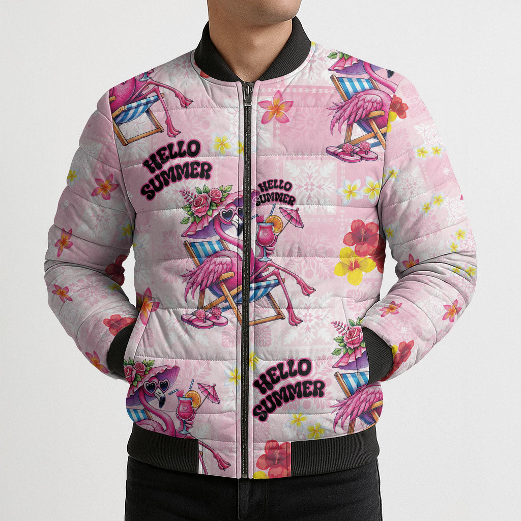 Hawaii Flamingo Hello Summer Bomber Puffer Jacket Hawaiian Quilt Pattern