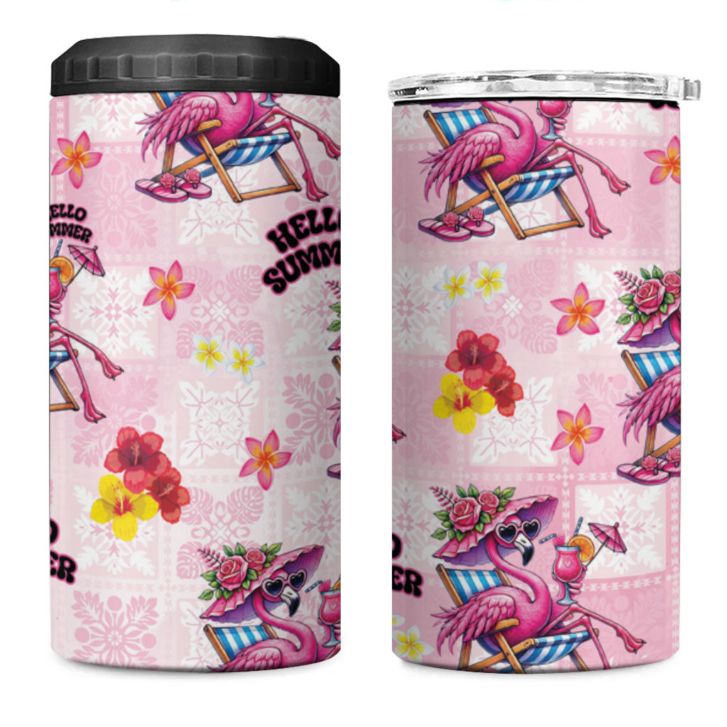 Hawaii Flamingo Hello Summer 4 in 1 Can Cooler Tumbler Hawaiian Quilt Pattern LT9 One Size: 16 oz Pink - Polynesian Pride