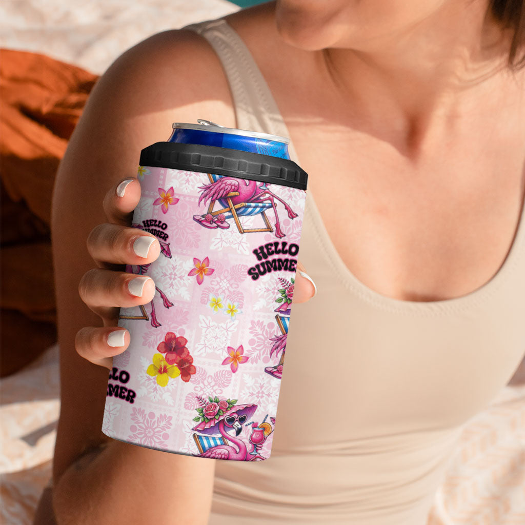 Hawaii Flamingo Hello Summer 4 in 1 Can Cooler Tumbler Hawaiian Quilt Pattern LT9 - Polynesian Pride