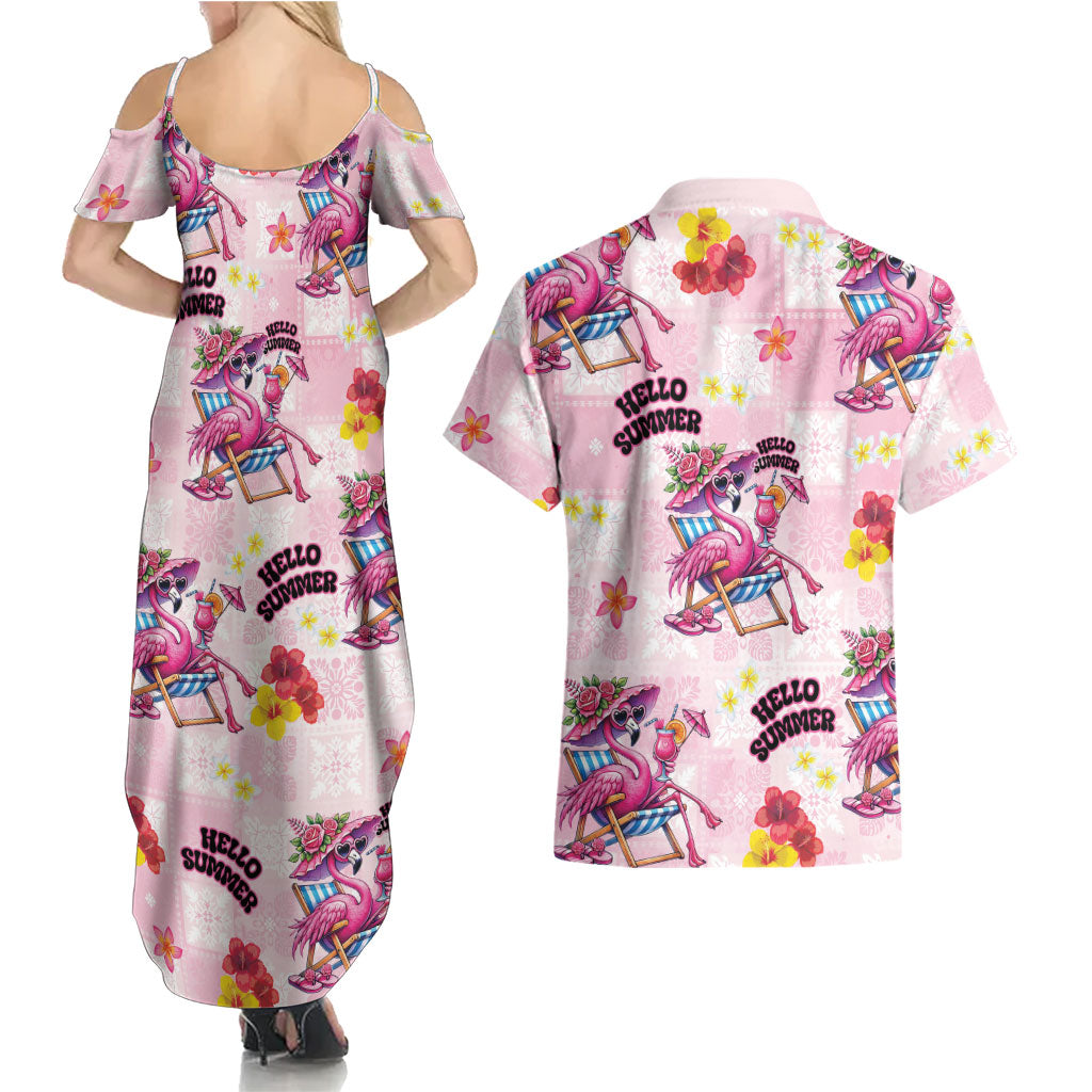 Hawaii Flamingo Hello Summer Couples Matching Summer Maxi Dress and Hawaiian Shirt Hawaiian Quilt Pattern LT9 - Polynesian Pride