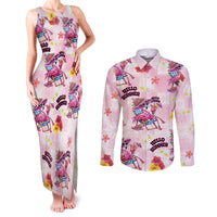 Hawaii Flamingo Hello Summer Couples Matching Tank Maxi Dress and Long Sleeve Button Shirt Hawaiian Quilt Pattern
