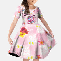 Hawaii Flamingo Hello Summer Family Matching Mermaid Dress and Hawaiian Shirt Hawaiian Quilt Pattern LT9 Daughter's Dress Pink - Polynesian Pride
