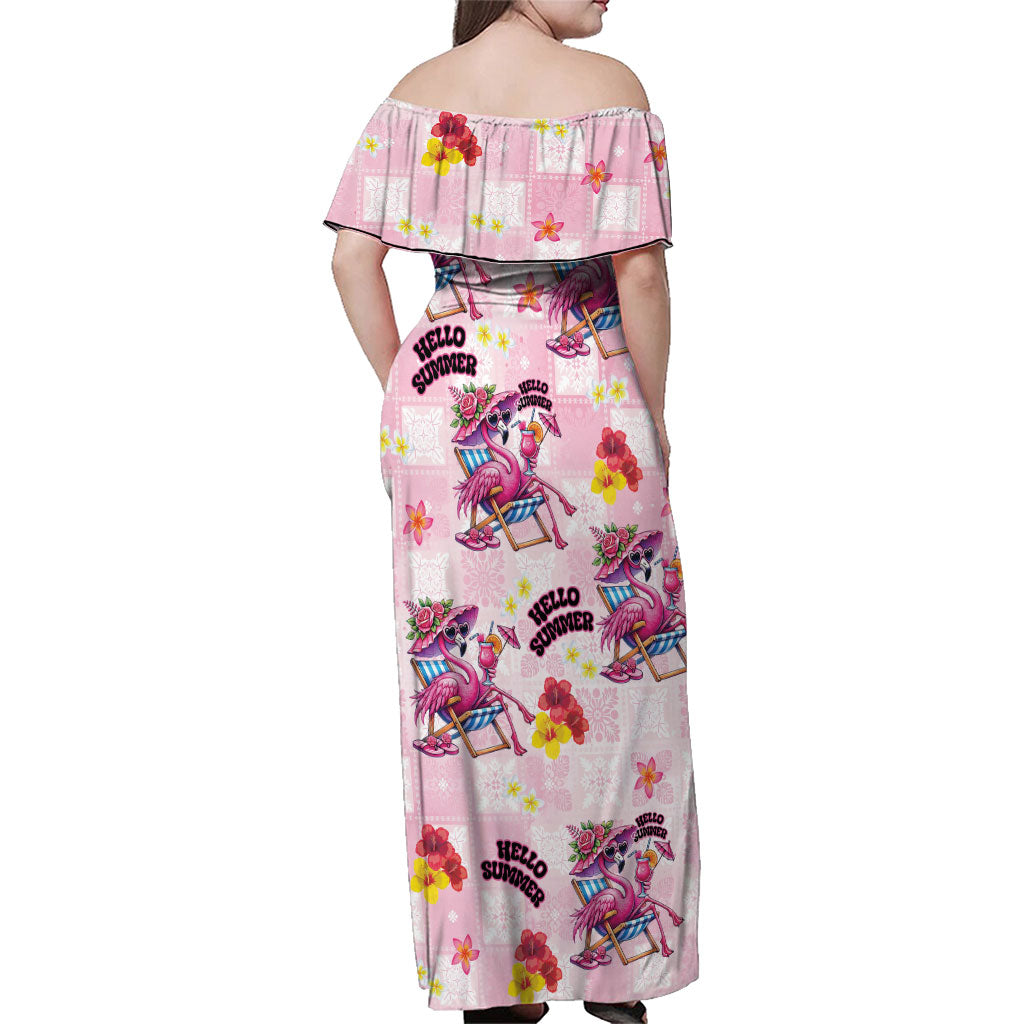 Hawaii Flamingo Hello Summer Family Matching Off Shoulder Maxi Dress and Hawaiian Shirt Hawaiian Quilt Pattern