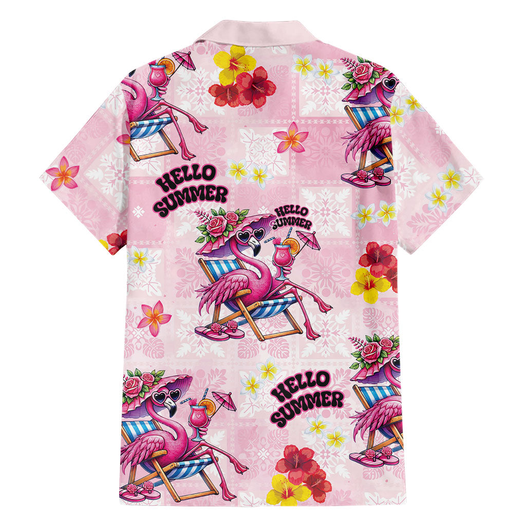 Hawaii Flamingo Hello Summer Family Matching Off Shoulder Short Dress and Hawaiian Shirt Hawaiian Quilt Pattern