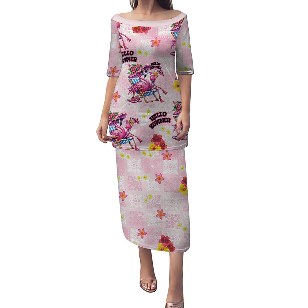 Hawaii Flamingo Hello Summer Family Matching Puletasi and Hawaiian Shirt Hawaiian Quilt Pattern